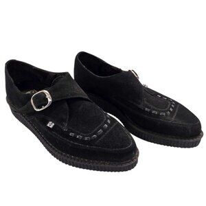 T.U.K. Unisex Suede Pointed Buckle Creeper , Black, Pre-Owned (9M / 11W)